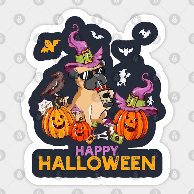 Cool Halloween Pug Dog Pumpkin Costumes Thanksgiving Gift Sticker by Hussein@Hussein